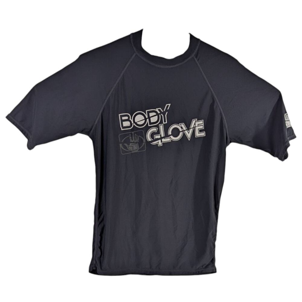 Surfing Rash Guard Body Glove Mens Medium Black Short Sleeve Boarding UVP 50